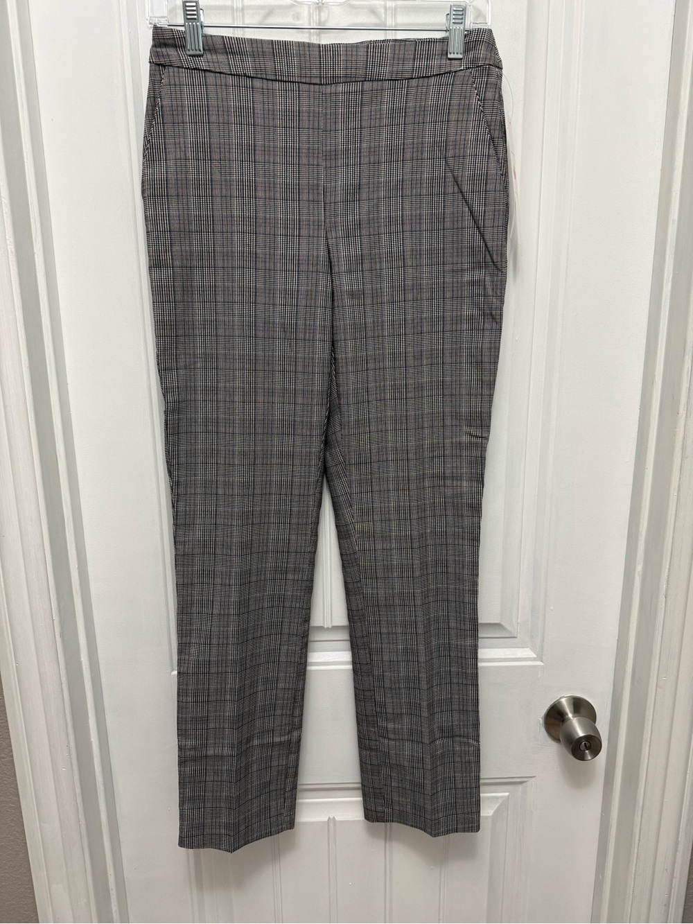 NWT Tribal Womens Size 4 Pull On Chinablue Plaid Flat Front Dress Pants (34-10)